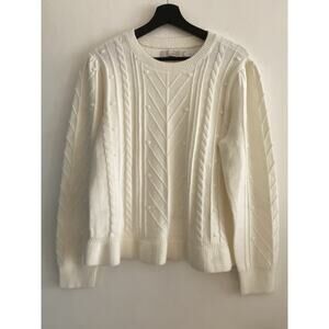 Women's LOFT textured Sweater New Size Large Cream Pullover Peplum Bottom